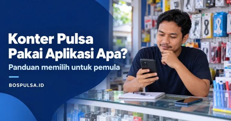Ilustrasi pemilik konter mempertimbangkan aplikasi untuk usaha pulsa dan paket data.